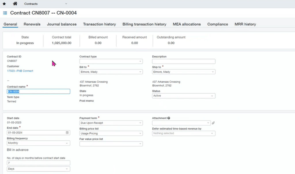 Sage Intacct Contracts